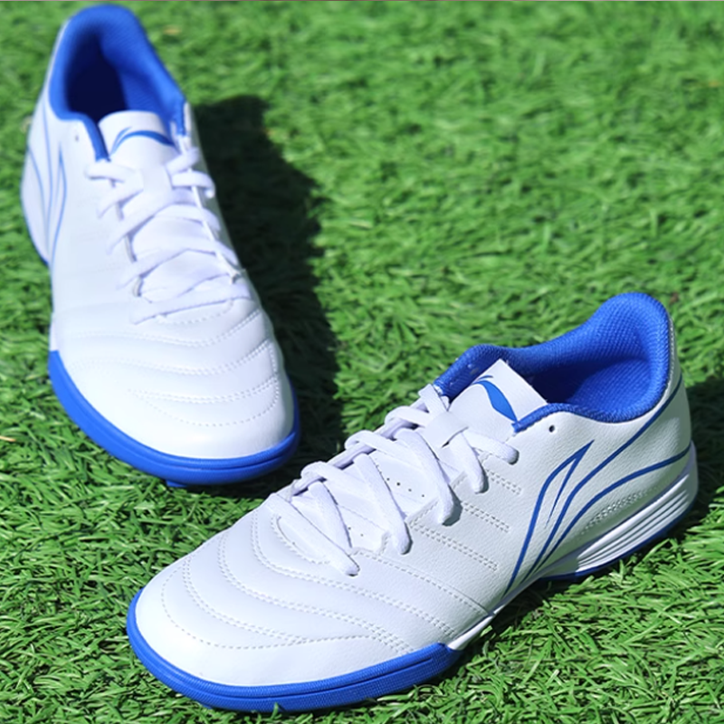Li Ning TF Turf Artificial Turf Cushioning Slip Resistant Abrasion Resistant Soccer Shoes Unisex White Blue
