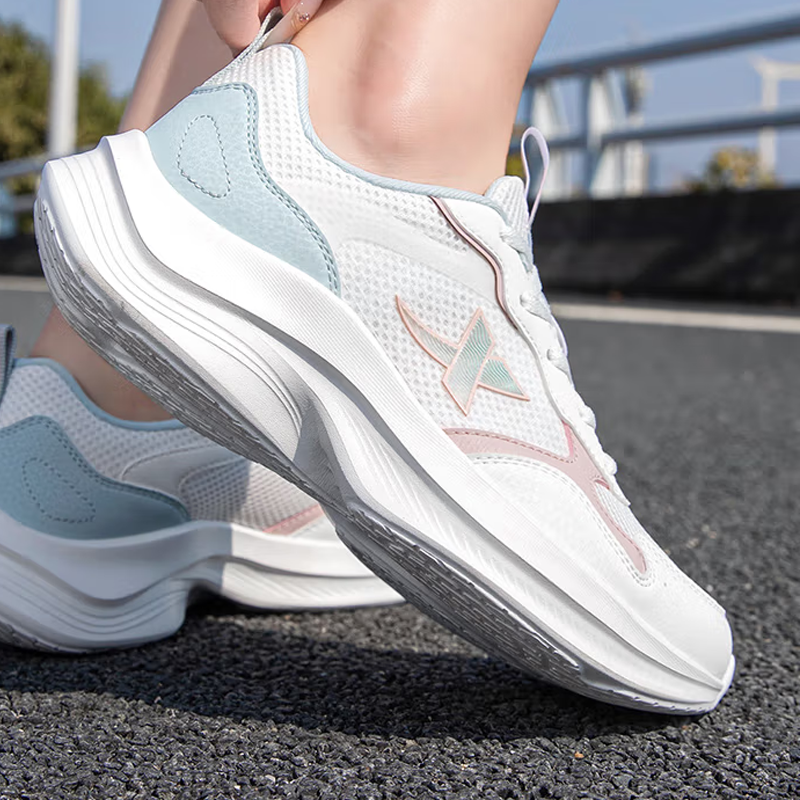 XTEP Cushioning Breathable Lightweight Low top Casual Running Shoes Women’s White Pink Green