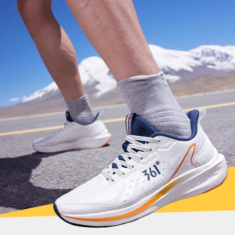 361° Cushioning Slip Resistant Abrasion Resistant Breathable Low top Running Shoes Men’s White Orange Blue