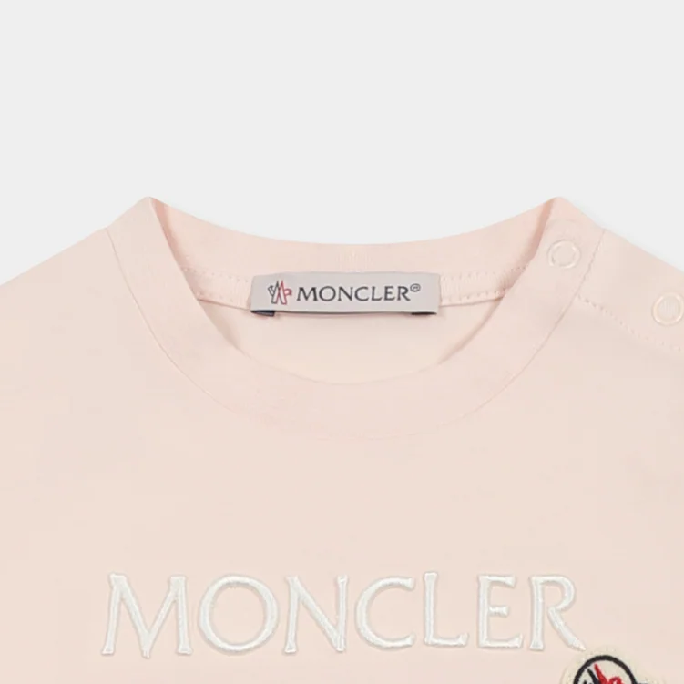 Женская футболка Moncler с логотипом (розовая) — фото 4