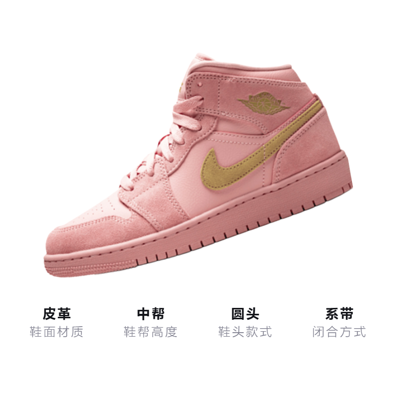 Кеды Jordan JordanAir Jordan 1 Mid (бело-розовый) — 珊瑚粉/金 — фото 3
