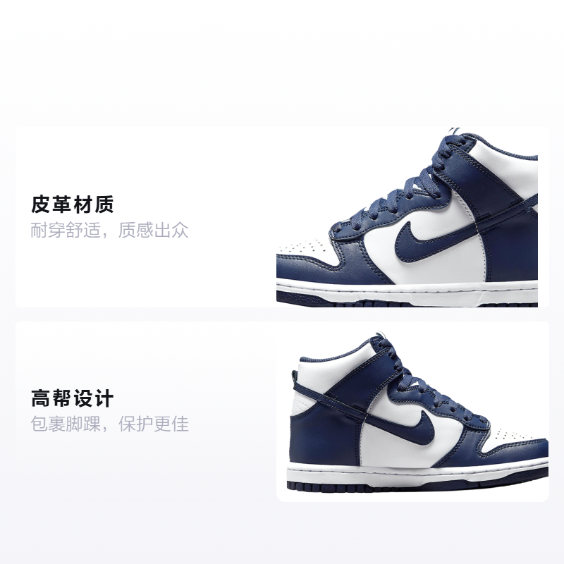 Высокие кеды Nike Dunk High Navy Whit (темно-сине-белые) — Тёмно-синий / белый — фото 2