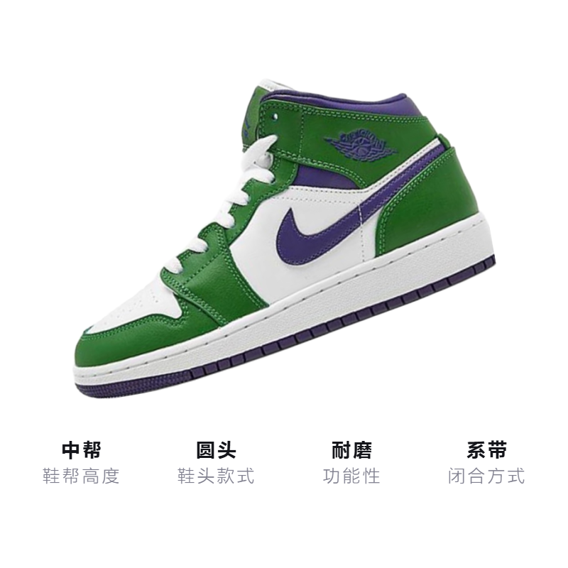 Кеды Jordan Air Jordan 1 Mid (бело-зеленые) — Белыйзелёный — фото 3