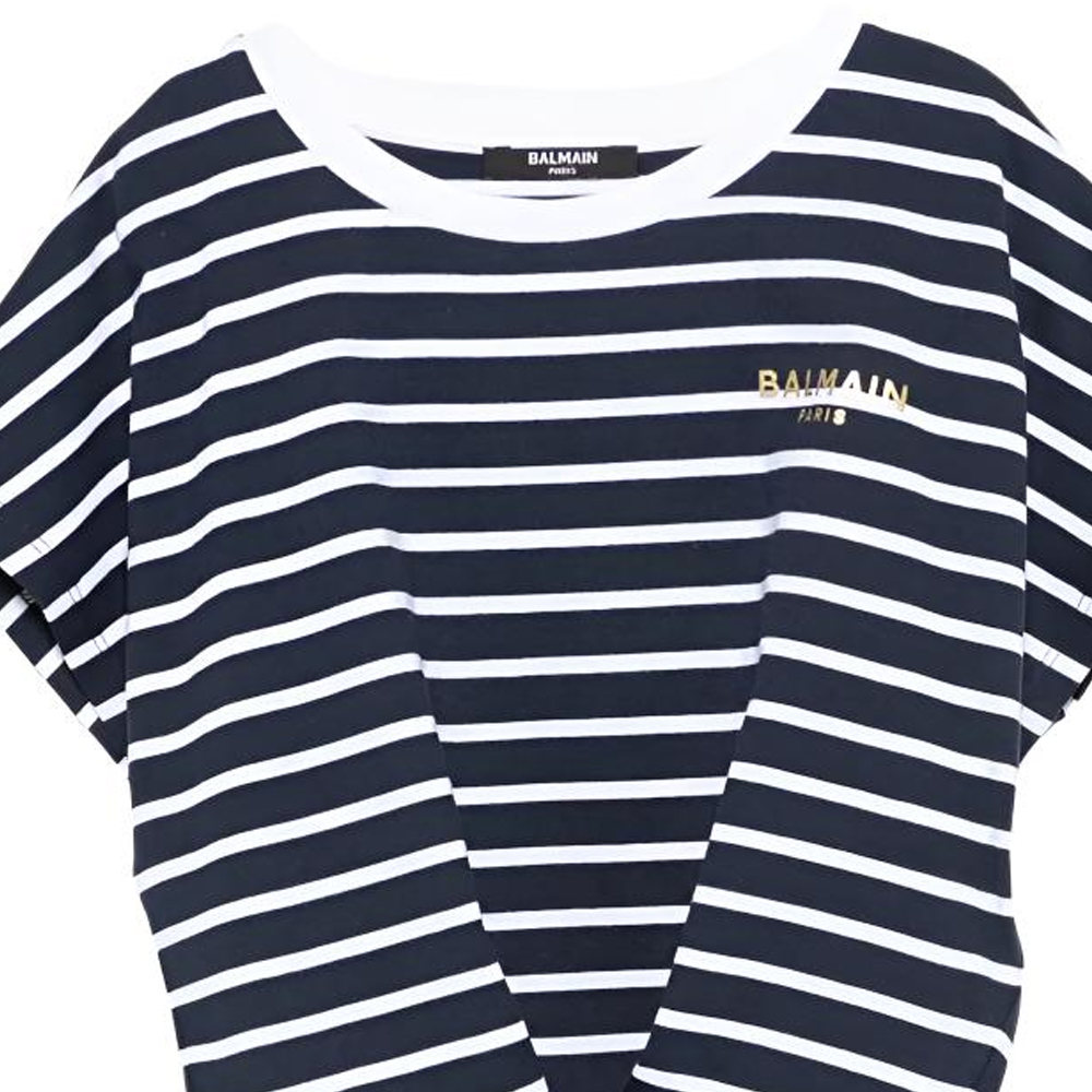 Женская футболка BALMAIN BALMAINT SS26 (бело-черная в полоску) — фото 3