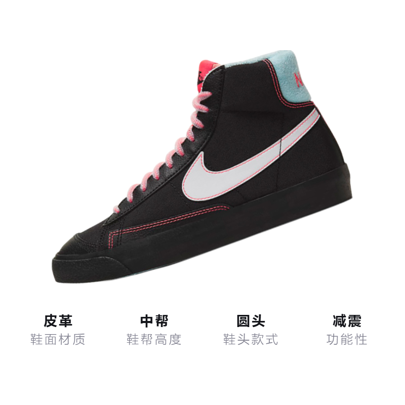 Кеды Nike NikeBlazer Mid 77 GS (черно-розово-голубые) — Чёрный / розовый / синий — фото 3