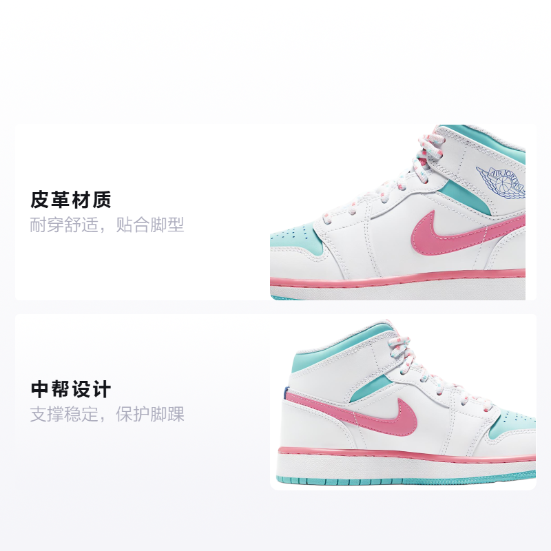 Кеды Jordan Air Jordan 1 Mid (бело-сине-розовые) — фото 2