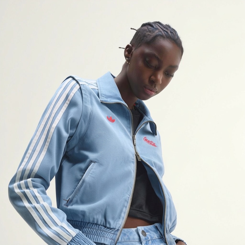 Женская джинсовая куртка adidas originals × Coca-Cola Firebird REG DENIM TRACK TOP (голубая) — фото 2